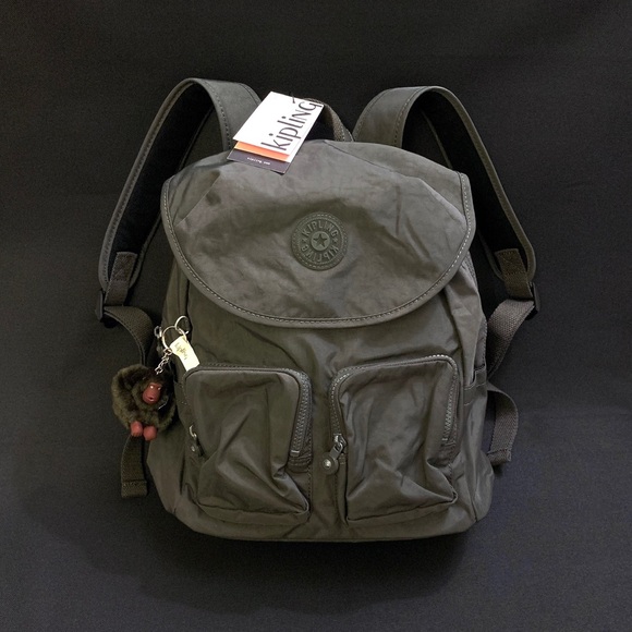 Kipling Handbags - KIPLING Fiona Woven Nylon Backpack w/ Monkey Keychain - Field Green